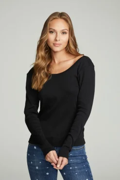 New Chaser Brand Long Sleeve Shirred V-back Tee
