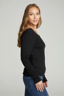 New Chaser Brand Long Sleeve Shirred V-back Tee