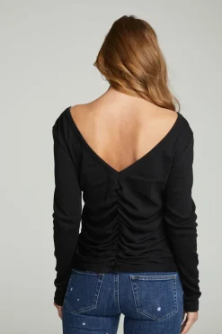 New Chaser Brand Long Sleeve Shirred V-back Tee