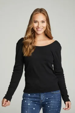New Chaser Brand Long Sleeve Shirred V-back Tee