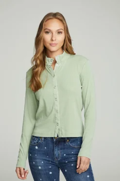 Cheap Chaser Brand Long Sleeve Snap Front Mock Neck Tee