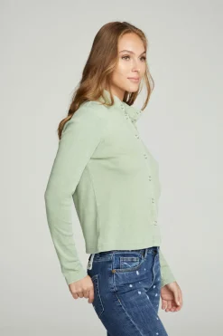 Cheap Chaser Brand Long Sleeve Snap Front Mock Neck Tee