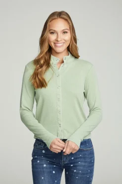 Cheap Chaser Brand Long Sleeve Snap Front Mock Neck Tee