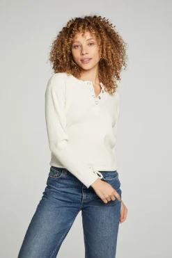 Discount Chaser Brand Long Sleeve Snap Henley Drawstring Waist Tee