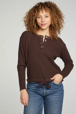 Shop Chaser Brand Long Sleeve Snap Henley Drawstring Waist Tee