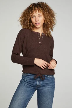 Shop Chaser Brand Long Sleeve Snap Henley Drawstring Waist Tee