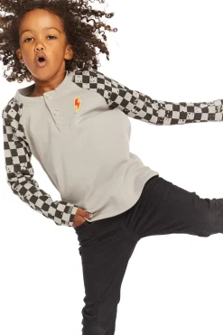 Online Chaser Brand Long Sleeve Splatter Checker Raglan Button Up Henley