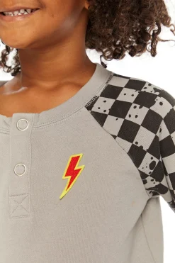 Online Chaser Brand Long Sleeve Splatter Checker Raglan Button Up Henley