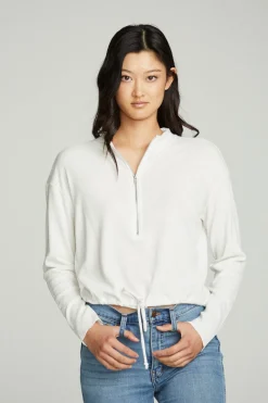 Clearance Chaser Brand Long Sleeve Zipper Mock Neck Semi Cropped Tee