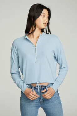 Cheap Chaser Brand Long Sleeve Zipper Mock Neck Semi Cropped Tee