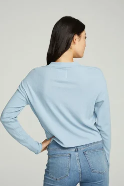 Cheap Chaser Brand Long Sleeve Zipper Mock Neck Semi Cropped Tee
