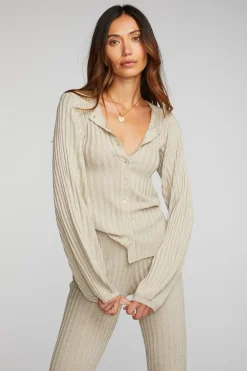 Best Sale Chaser Brand Lurex Rib Knit Long Sleeve Tunic