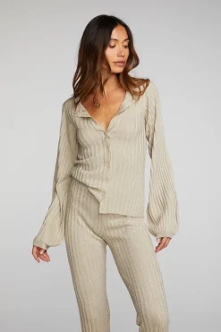 Best Sale Chaser Brand Lurex Rib Knit Long Sleeve Tunic
