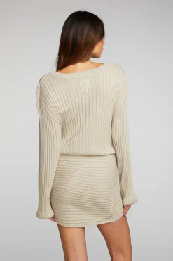Shop Chaser Brand Lurex Rib Knit Mini Dress With Shirring