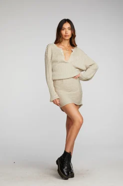 Shop Chaser Brand Lurex Rib Knit Mini Dress With Shirring