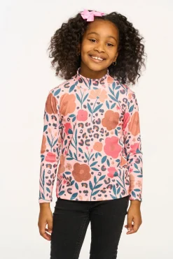 Sale Chaser Brand Lynn Dark Floral & Leopard Print Mock Turtle Neck