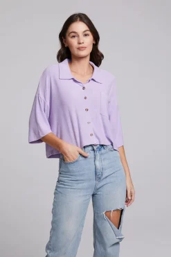 Fashion Chaser Brand Marine Crop Button Down - Digital Lavender