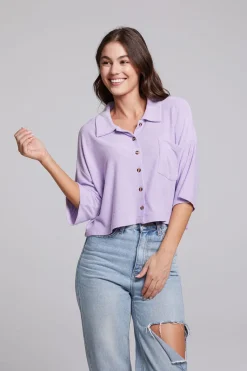 Fashion Chaser Brand Marine Crop Button Down - Digital Lavender