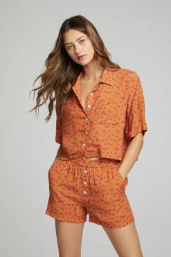 Flash Sale Chaser Brand Marine Crop Button Down - Tigerlily Floral Print