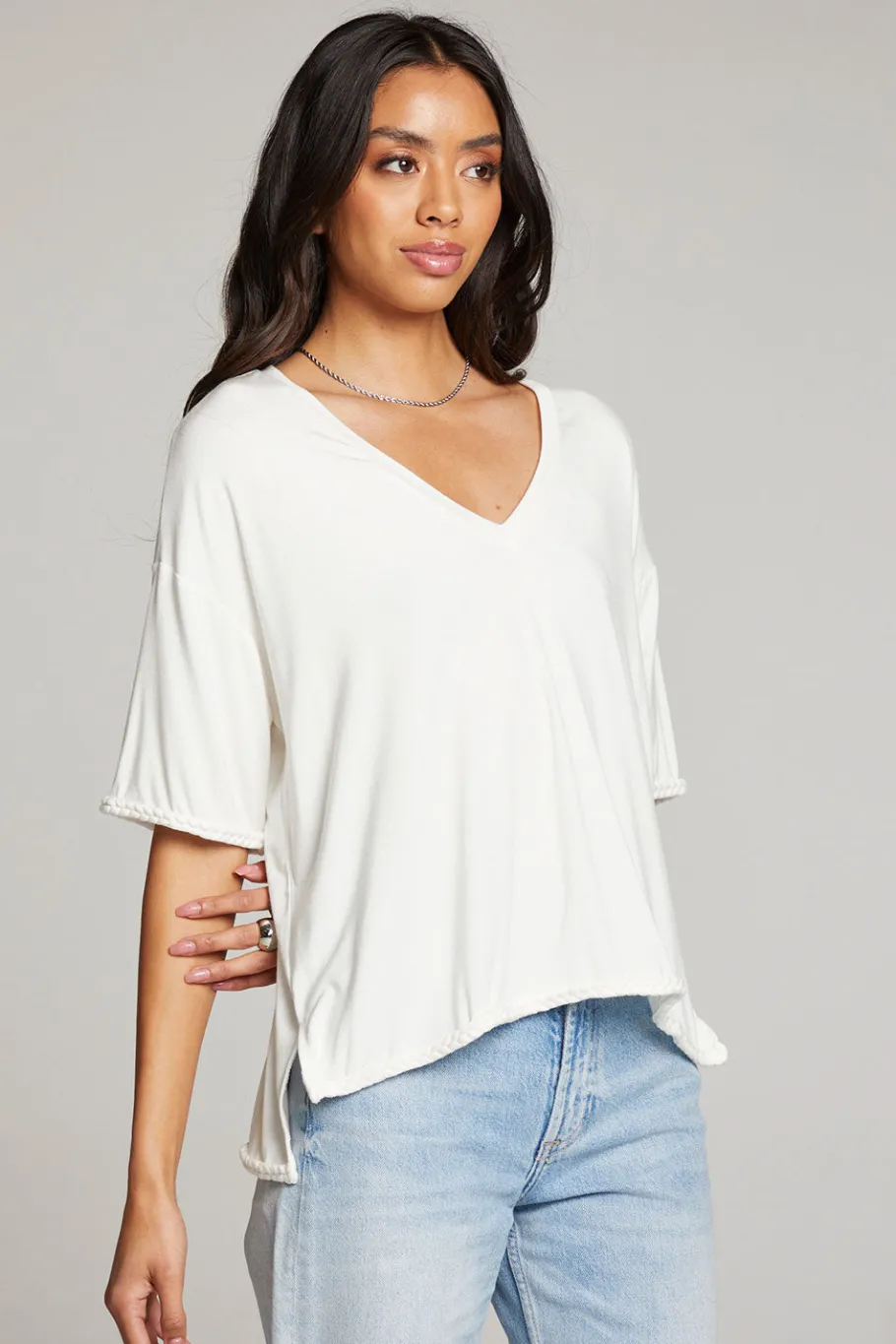 Cheap Chaser Brand Mason White V Neck