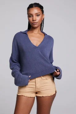 Best Sale Chaser Brand Mercury Washed Indigo Crop Pullover