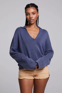 Best Sale Chaser Brand Mercury Washed Indigo Crop Pullover
