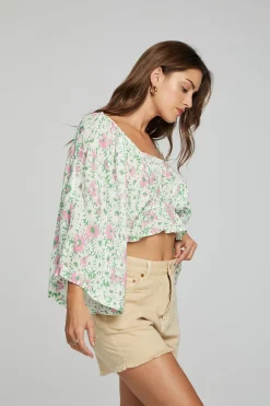 Cheap Chaser Brand Monarch Crop Top - Grass Daisy Floral