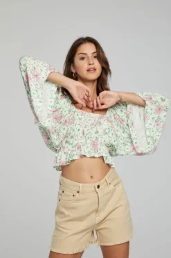Cheap Chaser Brand Monarch Crop Top - Grass Daisy Floral