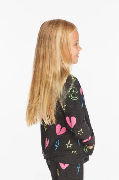 New Chaser Brand Neon Heart & Smiles Girls Zip-up Hoodie