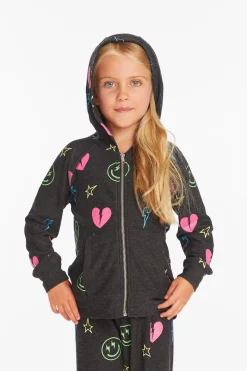 New Chaser Brand Neon Heart & Smiles Girls Zip-up Hoodie