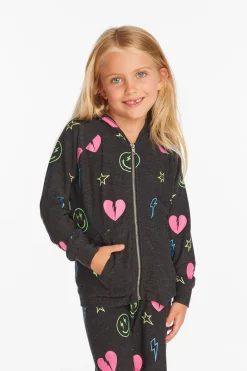 New Chaser Brand Neon Heart & Smiles Girls Zip-up Hoodie