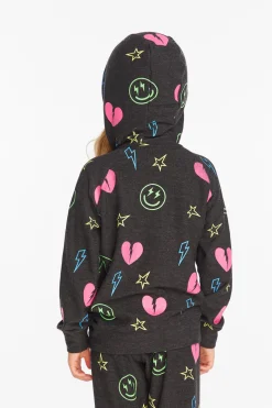 New Chaser Brand Neon Heart & Smiles Girls Zip-up Hoodie