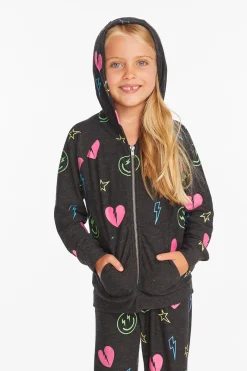 New Chaser Brand Neon Heart & Smiles Girls Zip-up Hoodie