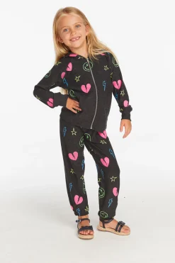 New Chaser Brand Neon Heart & Smiles Girls Zip-up Hoodie