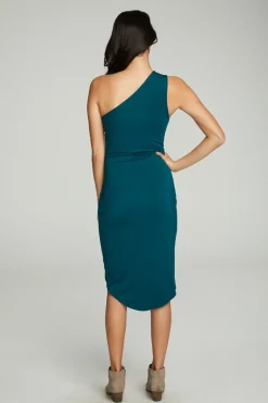 Cheap Chaser Brand One Shoulder Shirred Cross Over Dress