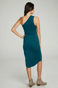 Cheap Chaser Brand One Shoulder Shirred Cross Over Dress