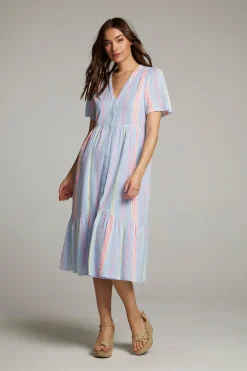 Online Chaser Brand Orange South West Beach Stripe Midi Dress