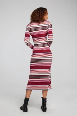 Discount Chaser Brand Palm Roxy Stripe Midi Dress