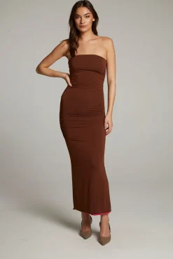 Hot Chaser Brand Panama Coffee And Raspberry Reversible Midi Dress