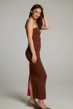 Hot Chaser Brand Panama Coffee And Raspberry Reversible Midi Dress