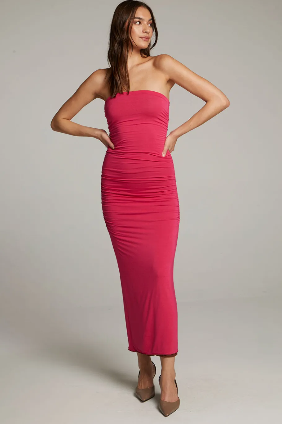 Hot Chaser Brand Panama Coffee And Raspberry Reversible Midi Dress