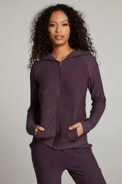 Cheap Chaser Brand Plum Perfect Long Sleeve Raglan Zip Up Hoodie