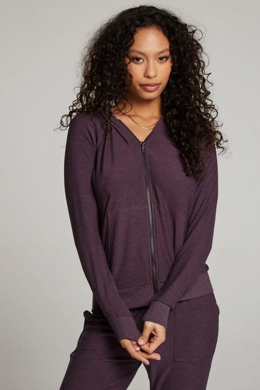 Cheap Chaser Brand Plum Perfect Long Sleeve Raglan Zip Up Hoodie