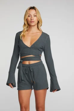 Hot Chaser Brand Poor Boy Rib Long Sleeve Wrap Top