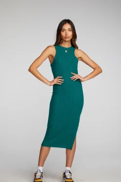Hot Chaser Brand Poor Boy Rib Midi Dress With Side Slit