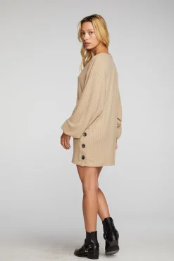 Online Chaser Brand Poor Boy Rib V-neck Tunic With Button Side Seam