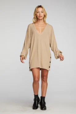 Online Chaser Brand Poor Boy Rib V-neck Tunic With Button Side Seam