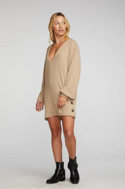Online Chaser Brand Poor Boy Rib V-neck Tunic With Button Side Seam