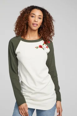 Fashion Chaser Brand Poppy Embroidery Football Long Sleeve