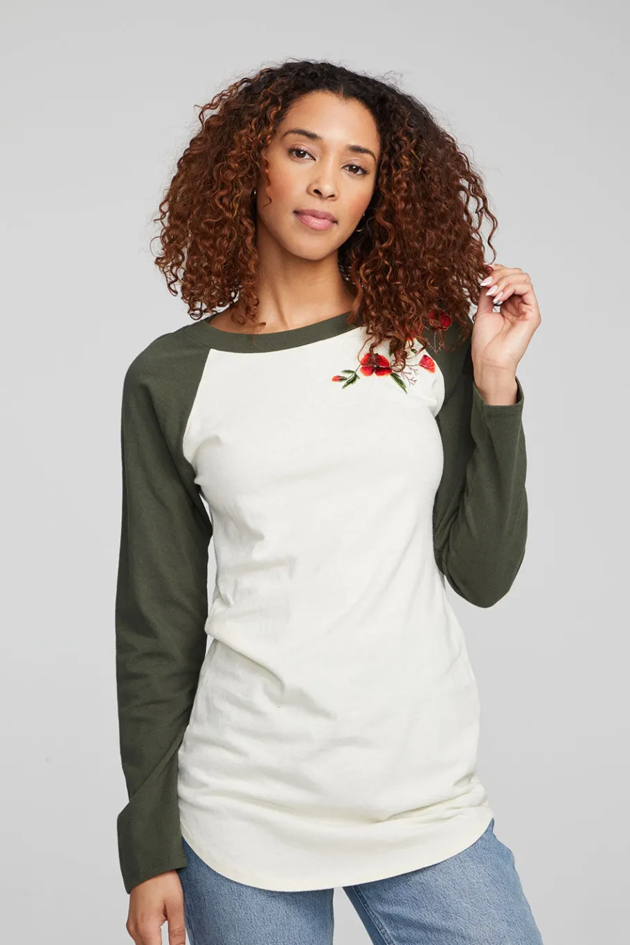 Fashion Chaser Brand Poppy Embroidery Football Long Sleeve